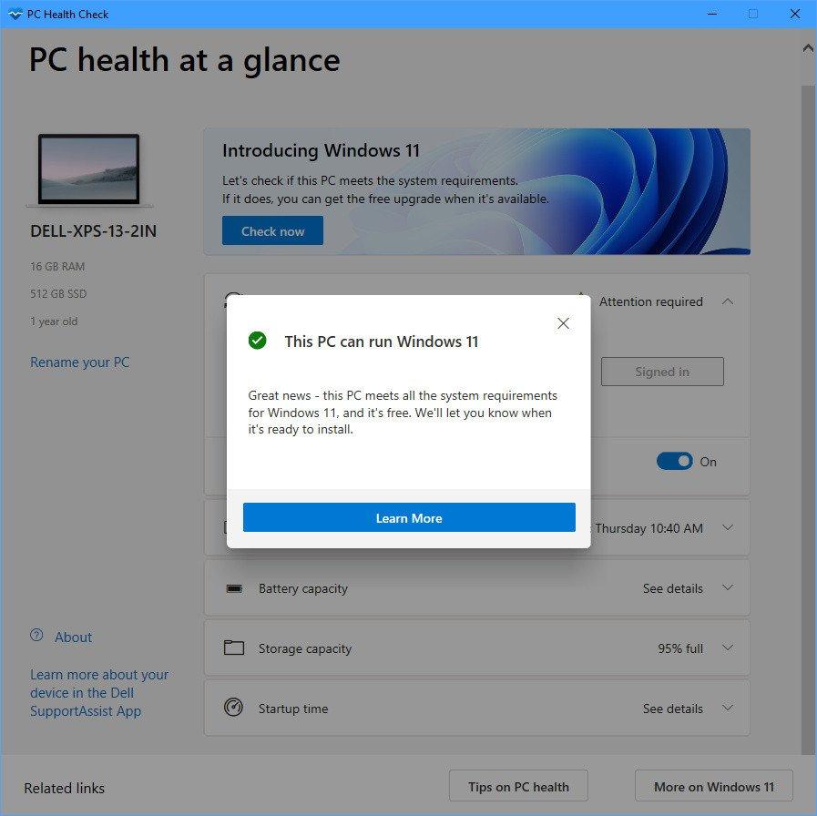 PC đủ điều kiện nâng cấp lên Windows 11 (Ảnh: Internet).