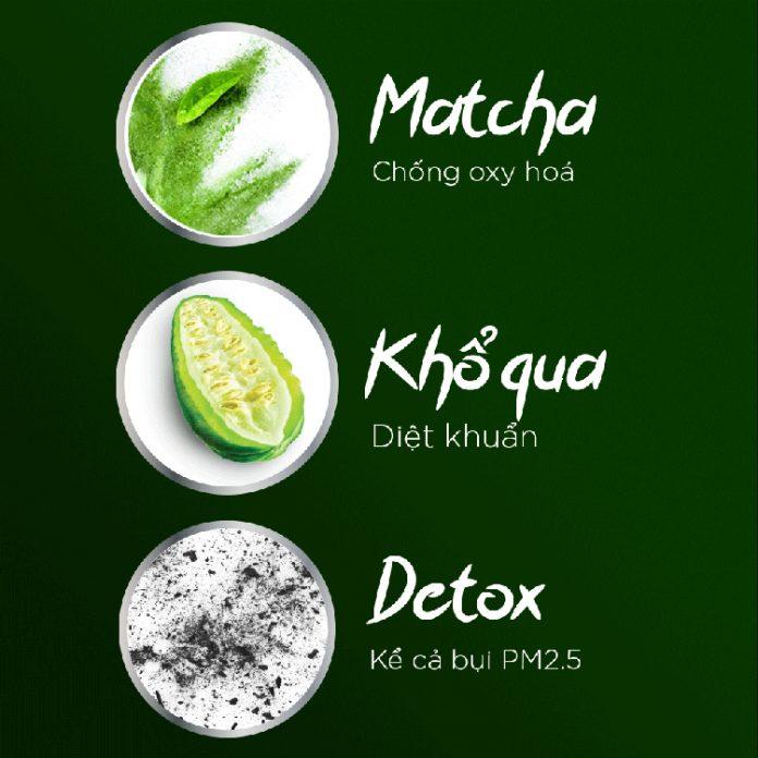 Các thành phần của xà phòng trị mụn lưng Lifebuoy Matcha khổ qua. (Ảnh: Internet)