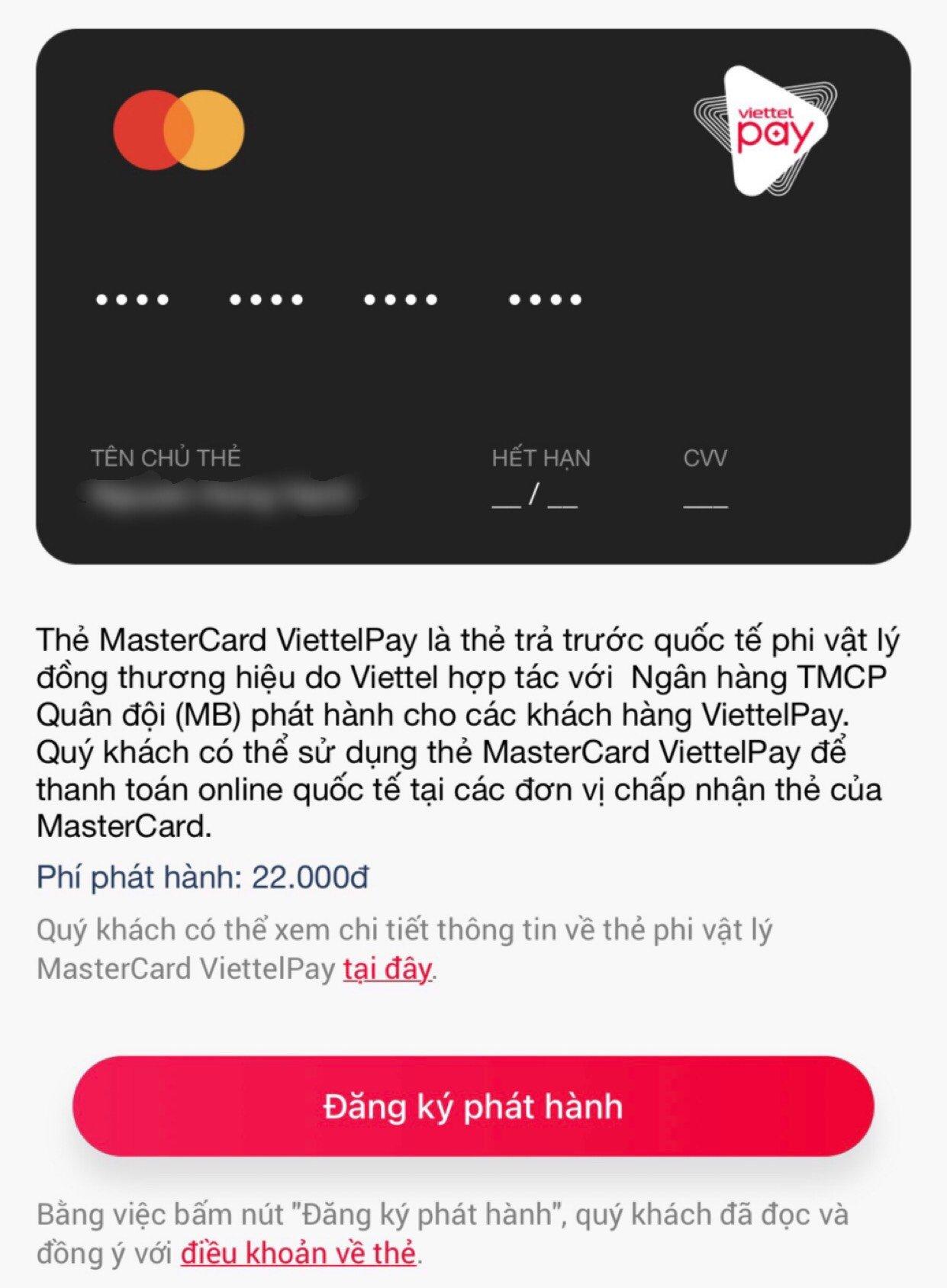 Bước kích hoạt thẻ MasterCard ViettelPay (Ảnh: BlogAnChoi).