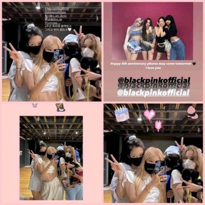 Các thành viên BLACKPINK post story Instagram mừng kỷ niệm 5 năm debut của nhóm lần lượt theo thứ tự từ trái sang phải, từ trên xuống dưới là Jisoo, Jennie, Rosé, Lisa (Nguồn: Internet).