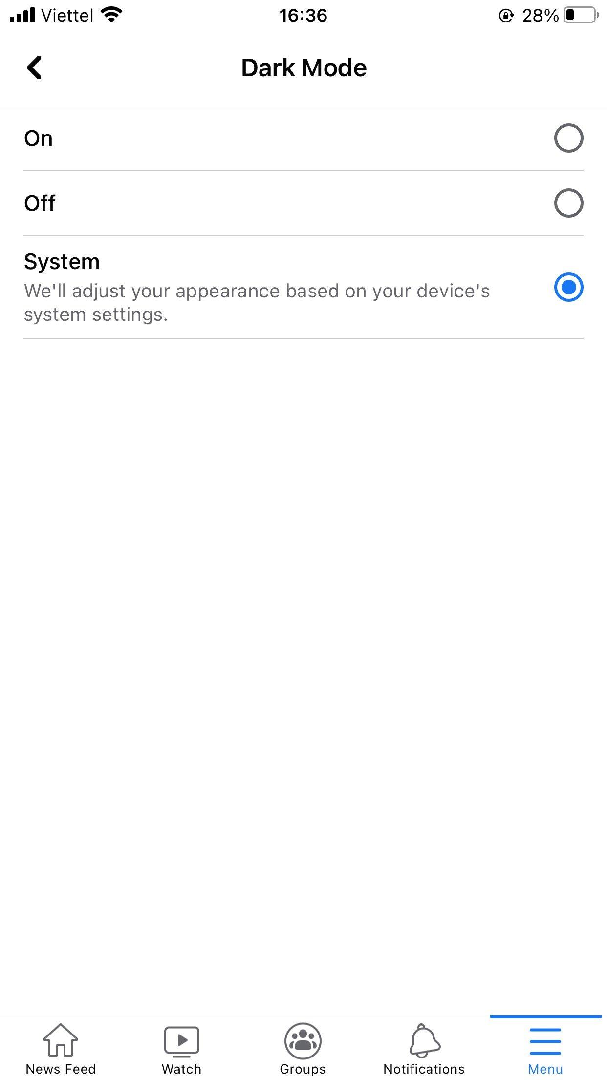 Chọn System trong Dark Mode (Ảnh: Internet). Chọn System trong Dark Mode (Ảnh: Internet).