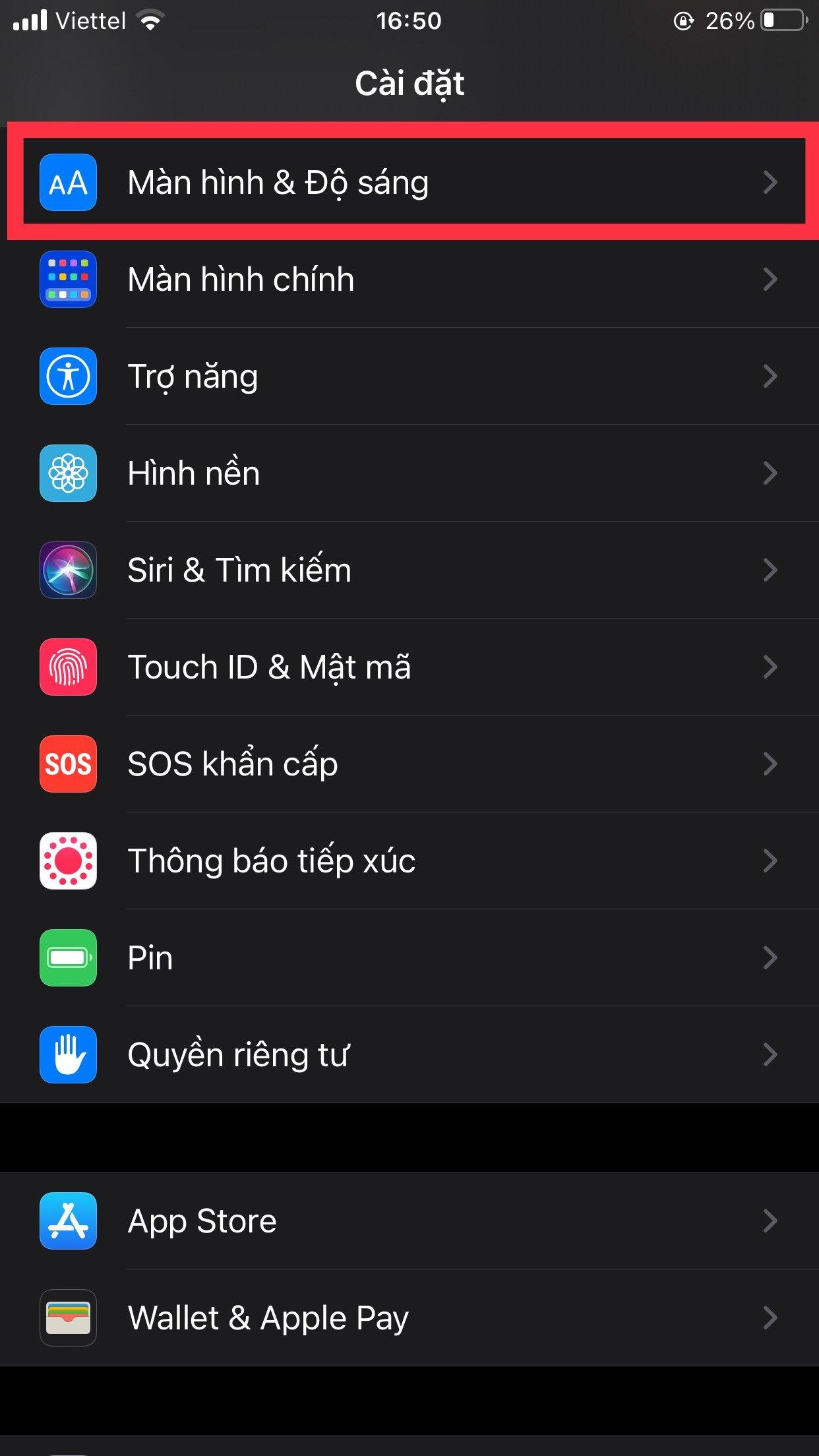 Bước 1. Bạn truy cập vào phần Màn hình & Độ Sáng (Ảnh: BlogAnChoi). Bước 1. Bạn truy cập vào phần Màn hình & Độ Sáng (Ảnh: BlogAnChoi).