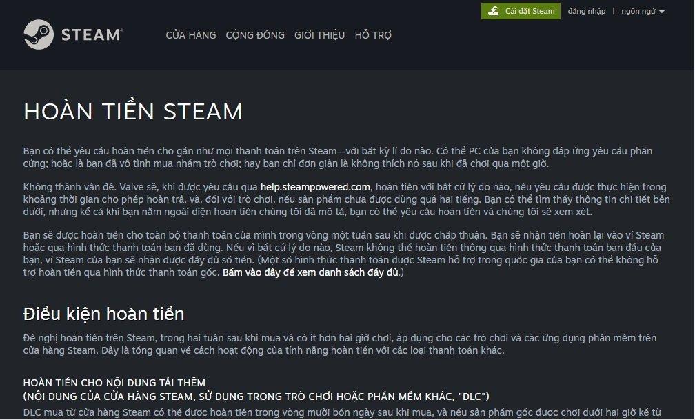 Steam cho phép trả lại hàng đã mua với điều kiện nhất định (Ảnh: BlogAnChoi).