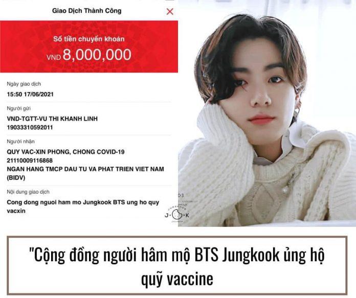 Jungkook Vietnamese Fanpage kêu gọi ủng hộ được 8.000.000 VNĐ (Ảnh: Jungokook Vietnamese Fanpage)