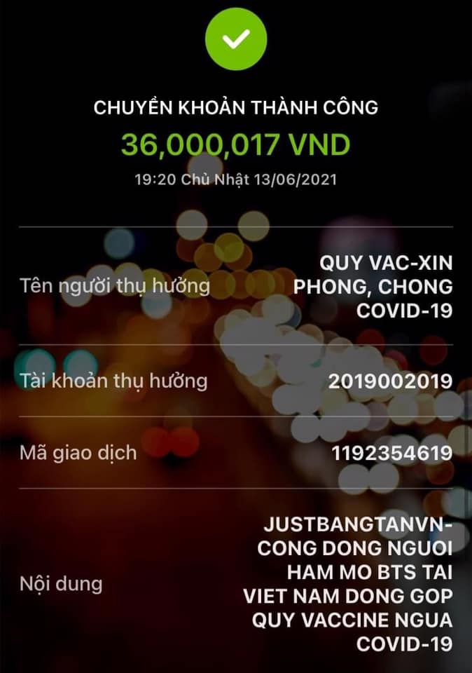 Just Bangtan kêu gọi ủng hộ được 36.000.017 VNĐ (Ảnh: Just Bangtan - BTS Vietnamese Fanpage"