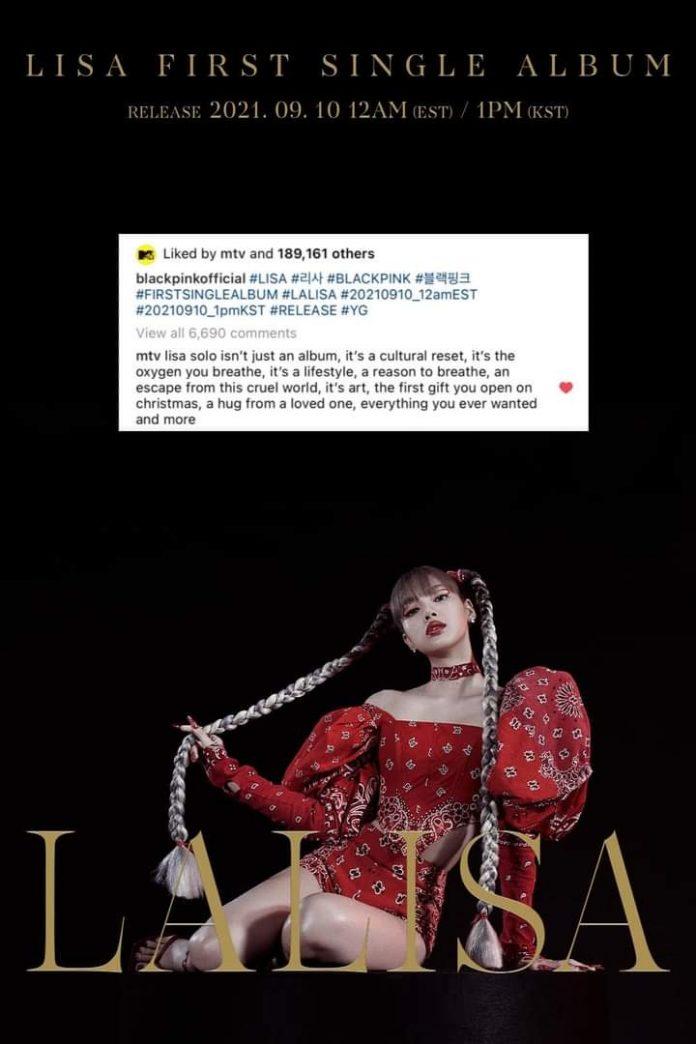 Comment vô cùng yêu thương đến solo sắp tới của Lisa từ tài khoản của MTV (Nguồn: Fanpage "Goddess Lisa Vietnam Fanpage").