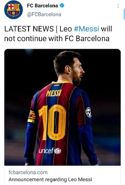 Dòng tin trên Twitter của CLB Barcelona (Ảnh: Internet).
