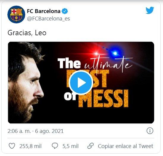 Dòng tweet của FC Barcelona: Cảm ơn, Leo (Ảnh: Internet).