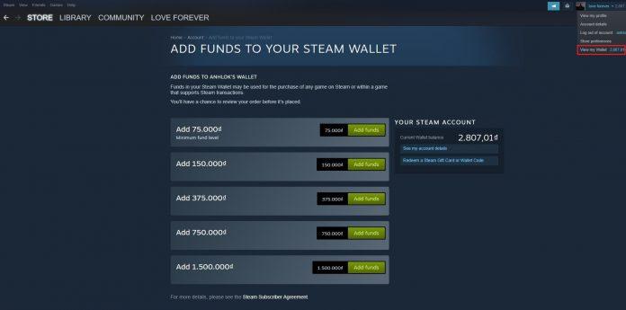 Nạp tiền vào Steam (Ảnh: BlogAnChoi).