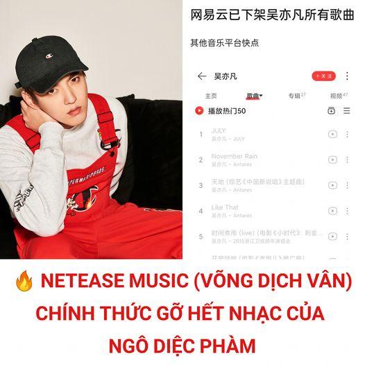 NetEase gỡ nhạc của Ngô Diệc Phàm (Nguồn: Internet)