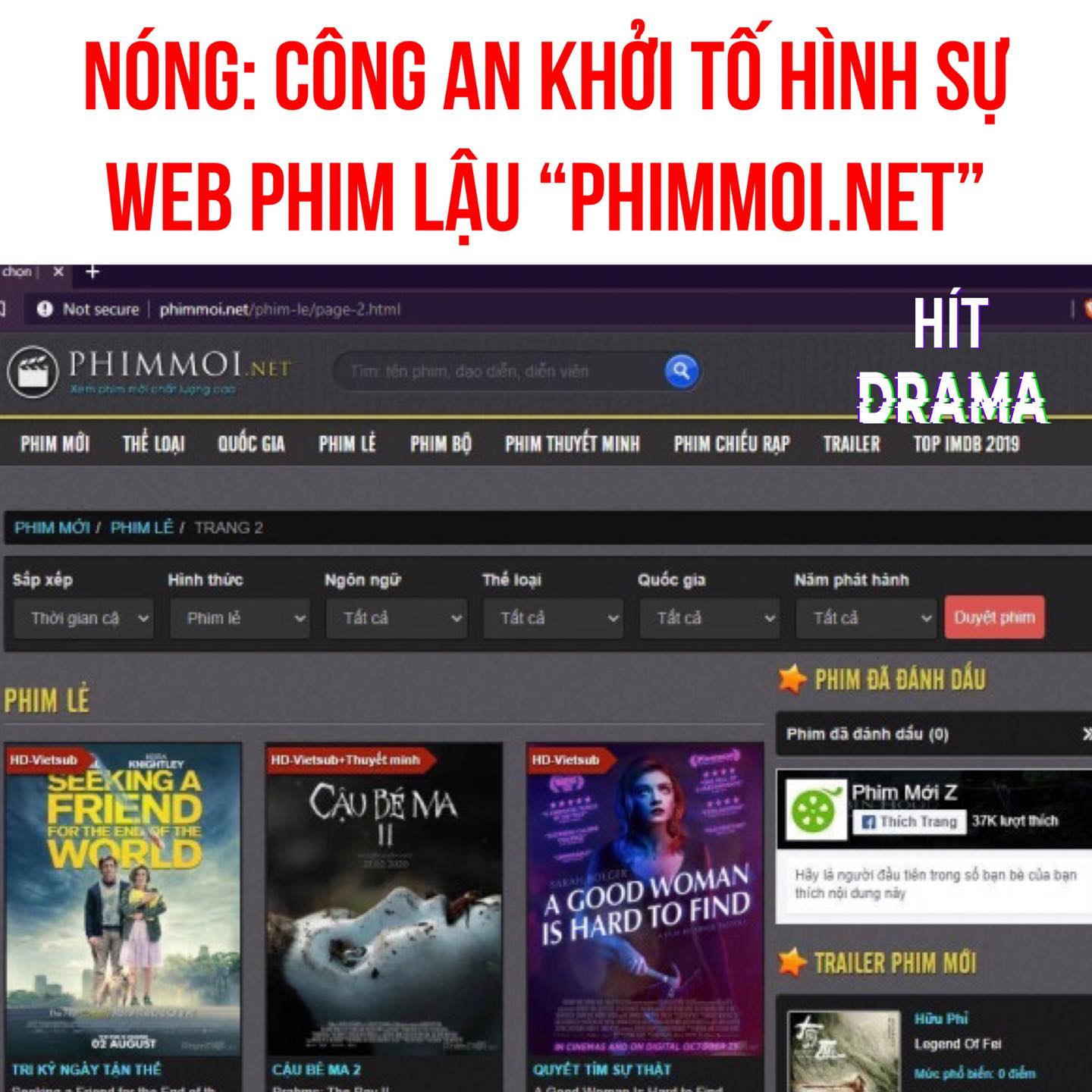 Để yên không có nghĩa là bỏ qua, CA TP. Hồ Chí Minh đã chính thức khởi tố hình sự đối với website Phimmoi.net. (Ảnh: Internet)