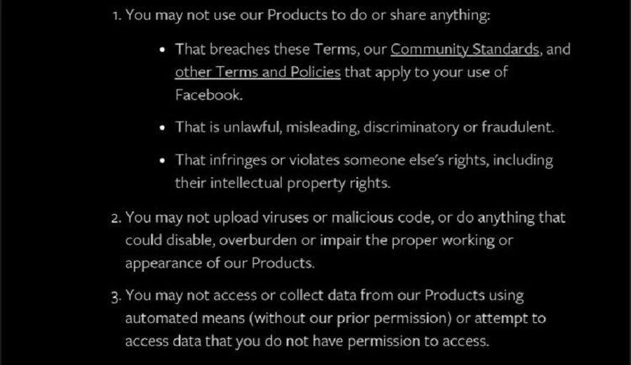 Các hành vi bị cấm theo quy định của Facebook (Ảnh: Internet).