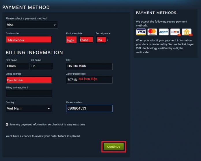 Điền thông tin để nạp tiền vào Steam (Ảnh: BlogAnChoi).