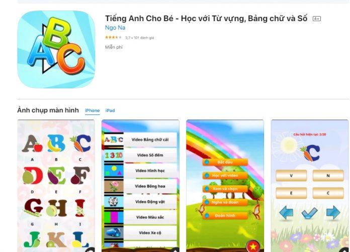 Tiếng Anh cho bé là ứng dụng của Việt Nam có lượt đánh giá khá cao trên Google Play (Nguồn: Internet).