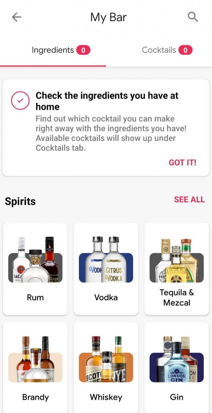 Tìm kiếm các loại cocktail dựa theo loại rượu (Ảnh: Internet).