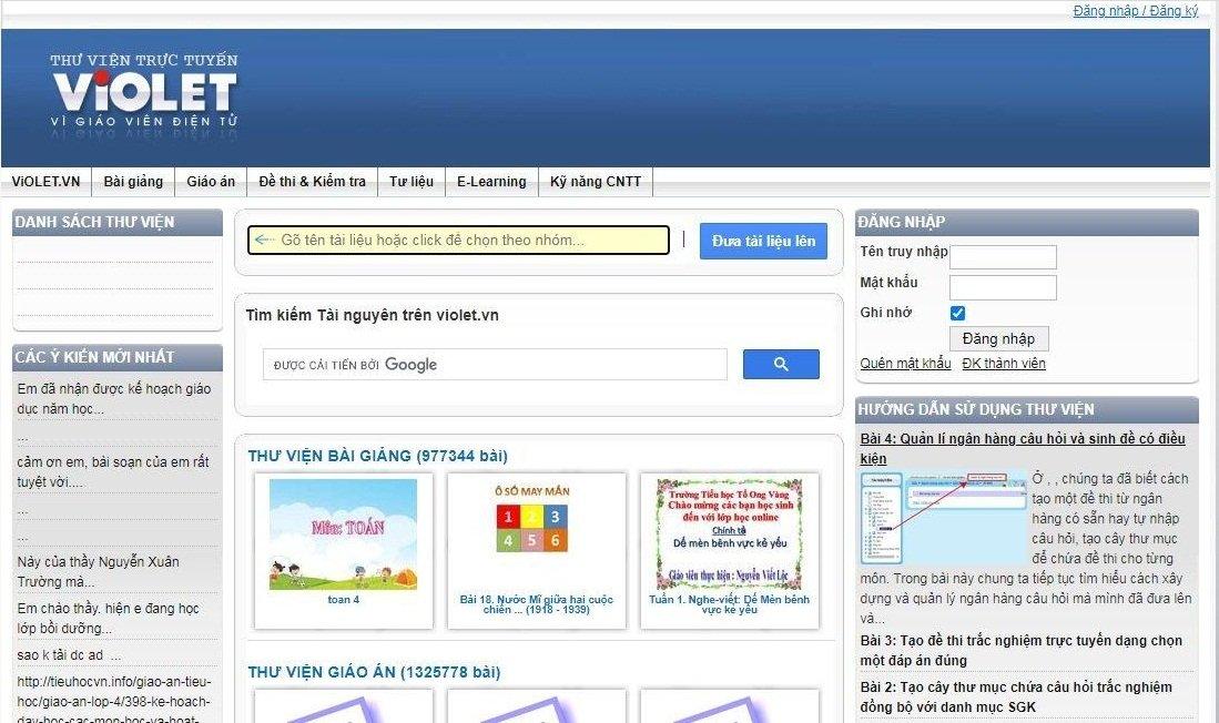 Giao diện chính của Thư viện trực tuyến Violet (Ảnh: BlogAnChoi).