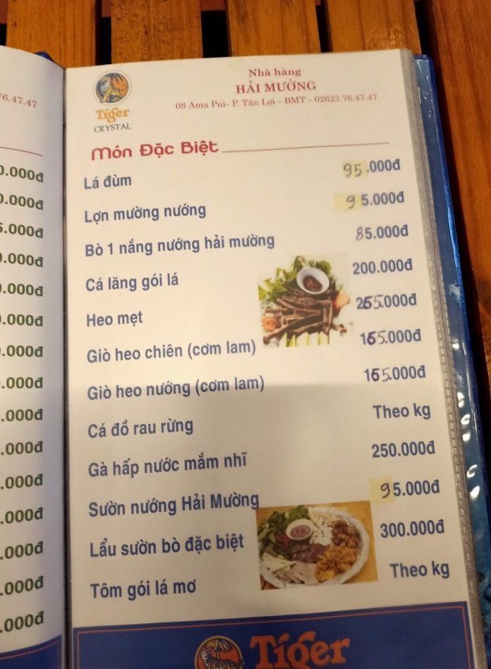 Menu của quán. (Ảnh: Internet)