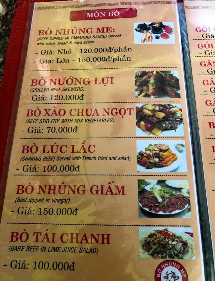 Menu của quán. (Ảnh: Kim Cúc)