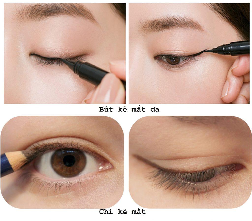 Bút kẻ dạ và chì kẻ mắt cho đường kẻ cứng hơn. Nguồn: Internet