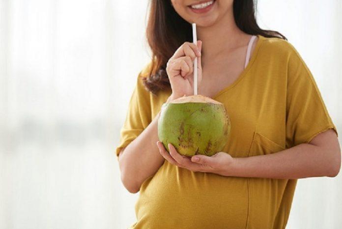 Phụ nữ đang trong 3 tháng đầu của thai kỳ không nên uống nước dừa (Ảnh: Internet).