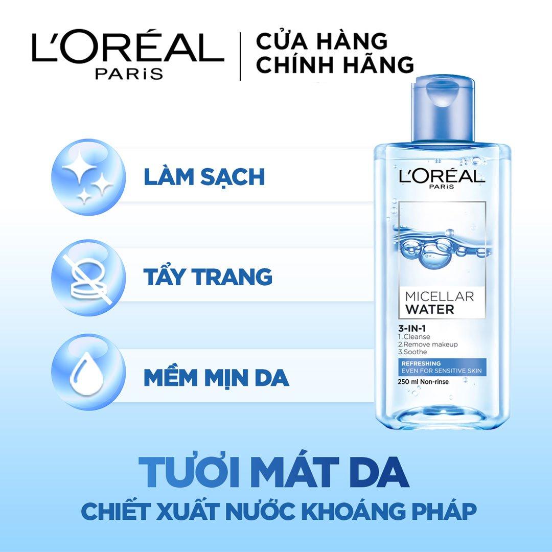 Nước tẩy trang L'Oreal L’Oreal Micellar Water 3-in-1 Refreshing Even For Sensitive Skin nắp xanh dành cho da dầu ( Nguồn: internet)