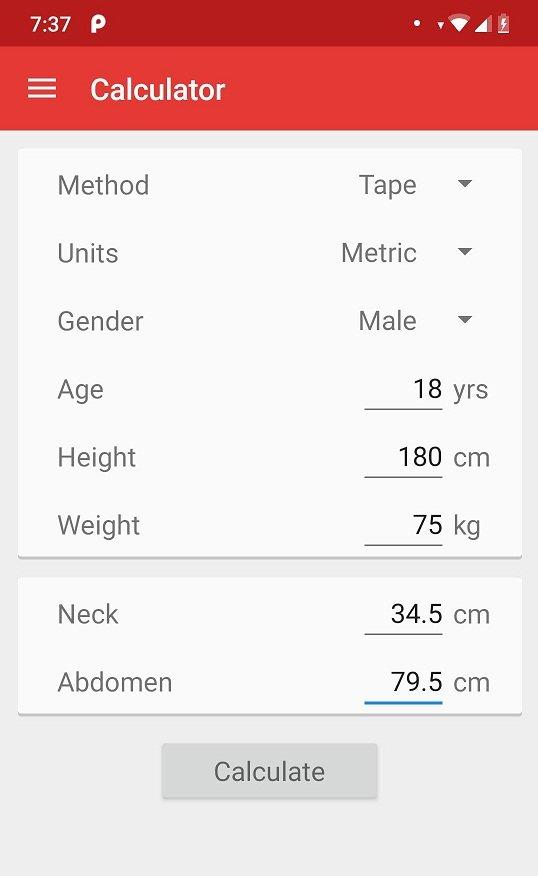 Ứng dụng Body Fat Calculator trên điện thoại (Ảnh: Internet).