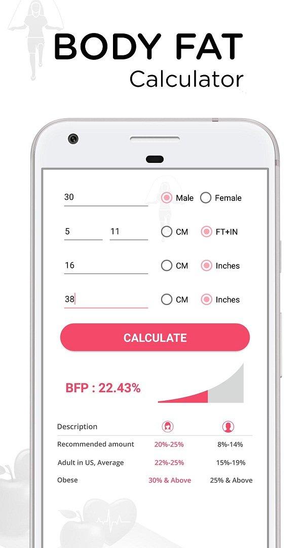 Ứng dụng Body Fat Percentage Calculator trên điện thoại (Ảnh: Internet).
