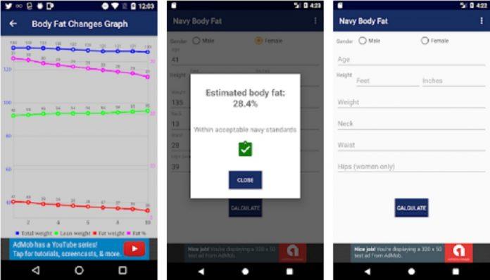 Ứng dụng Navy Body Fat Percentage Calculator and Tracker trên điện thoại (Ảnh: Internet).