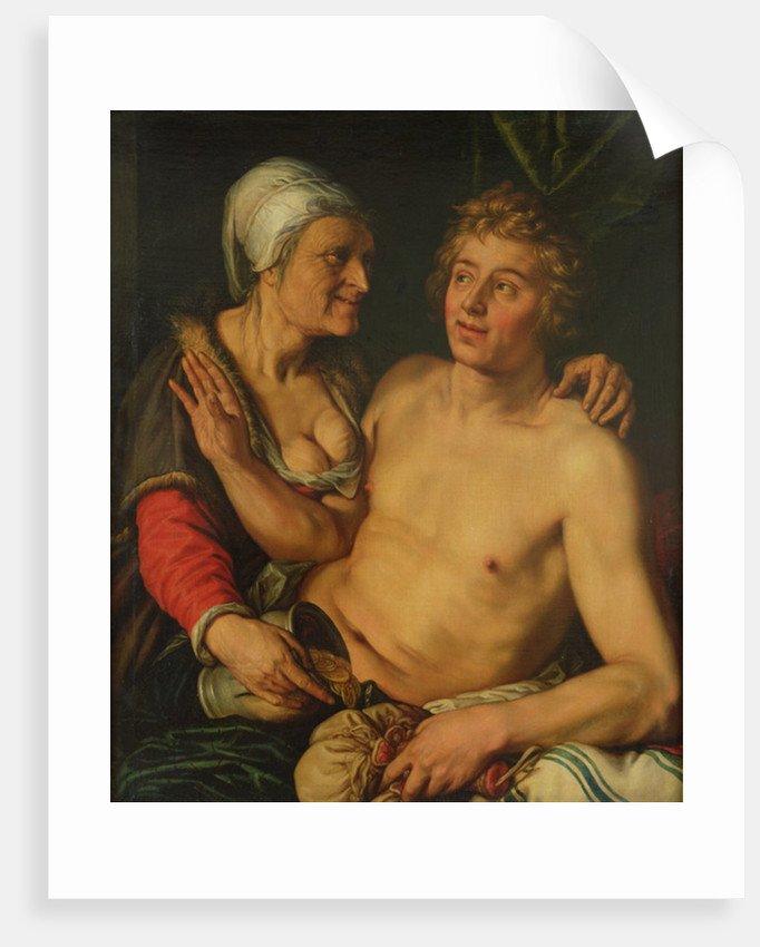 Bức tranh của Hendrik Goltzius về phụ nữ lớn tuổi và đàn ông trẻ (Nguồn: Internet).