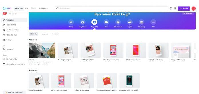Giao diện hiển thị vô vàng mẫu thiết kế của Canva cho bạn thoả sức lựa chọn