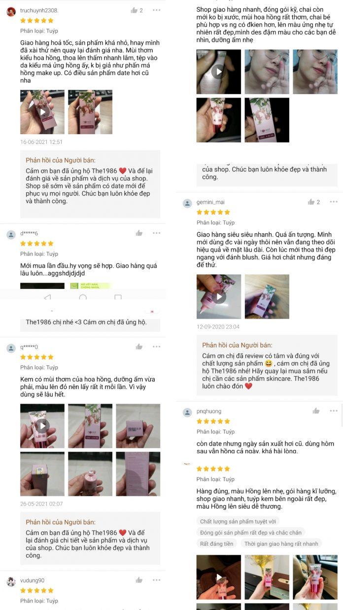 Đánh giá các tín đồ làm đẹp trên Shopee về kem dưỡng má hồng Honest Beauty Like A Rose ( Nguồn: internet)