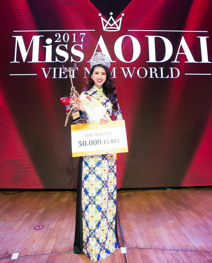Quỳnh Hoa đăng quang Miss Áo Dài Việt Nam World 2017 (Nguồn: Internet).