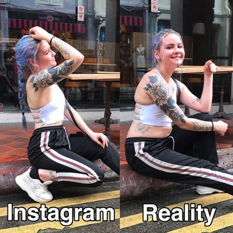 Hình tượng trên Instagram và thực tế. (Ảnh: Internet)