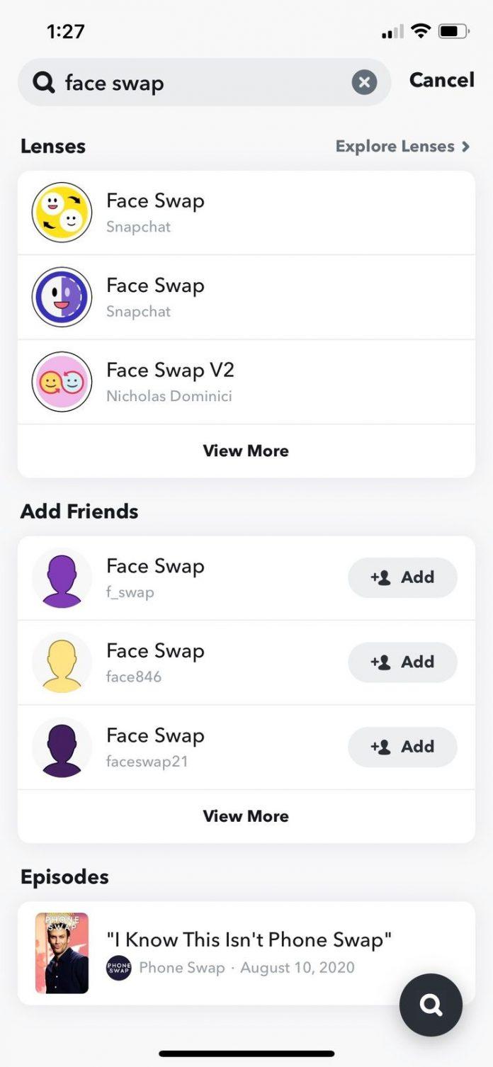Tìm bộ lọc face swap trong Snapchat (Ảnh: Internet).