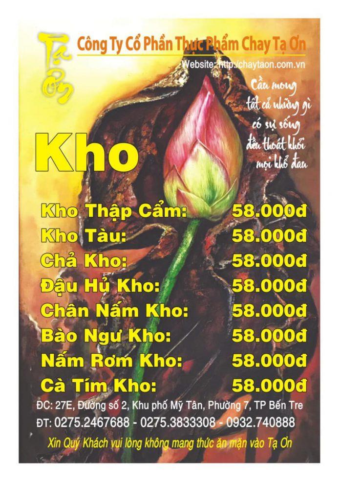 Menu về các món kho (Ảnh: Fanpgae Ẩm thực chay Tạ Ơn.)