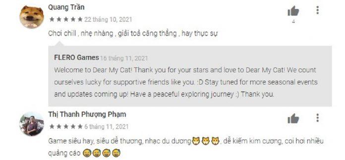 Dear My Cat được đánh giá là giải stress và giảm áp lực cho người chơi – Nguồn: Google Play