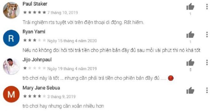 Đánh giá của người chơi về game Crush Your Enemies (nguồn: internet)