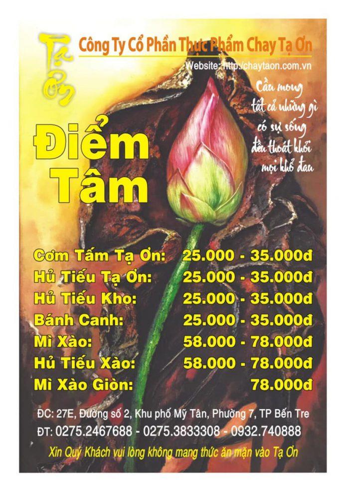 Menu điểm tâm (Ảnh: Fanpage Ẩm thực chay Tạ Ơn.)