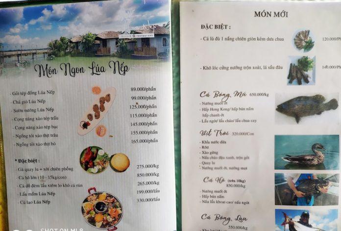 Menu của quán. (Ảnh: Internet)