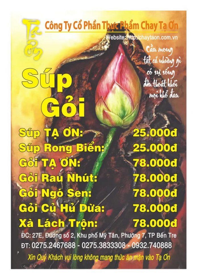 Menu các món súp (Ảnh: Fanpage Ẩm thực chay Tạ Ơn)