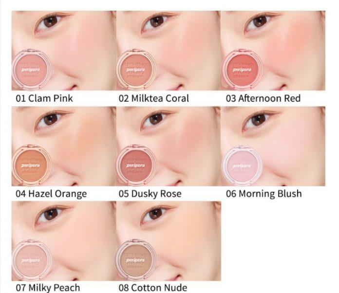 Bảng màu của phấn má hồng Peripera (Nguồn: Internet) Bảng màu của phấn má hồng Peripera (Nguồn: Internet)