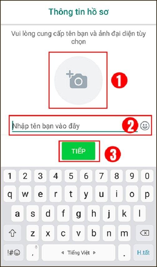 Đặt tên tài khoản và ảnh đại diện WhatsApp (Ảnh: Internet).