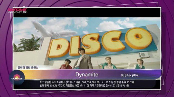 "Dynamite" thắng giải Music Steady Seller Of The Year (Ca khúc trụ đường dài của năm) tại Gaon lần thứ 11. (Ảnh: Internet).