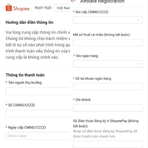 Điền thông tin thanh toán Affiliate (Ảnh: Internet).