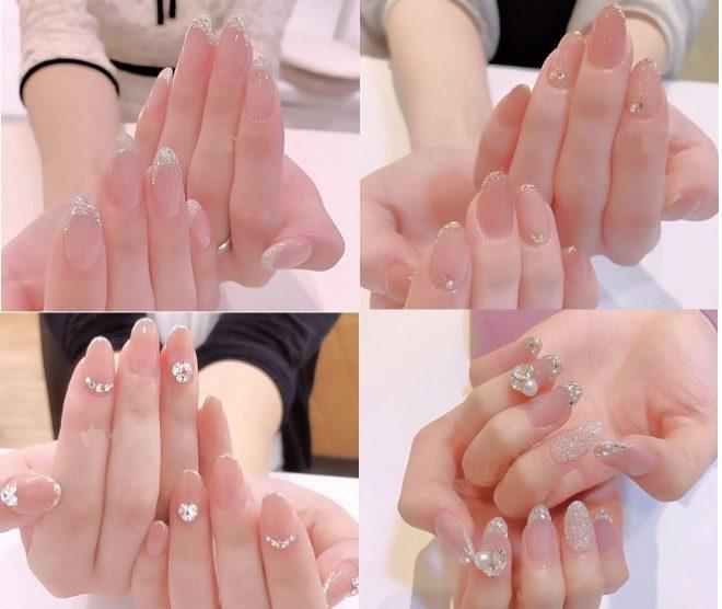 Mẫu nail đính đá nhẹ nhàng cho các cô dâu (ảnh: internet)