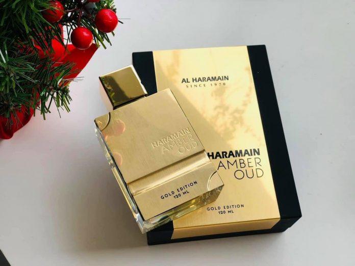 Nước hoa Dubai Al Haramain Amber Oud Gold Edition mạ vàng bắt mắt với hương thơm ngọt ngào (Nguồn: Internet)