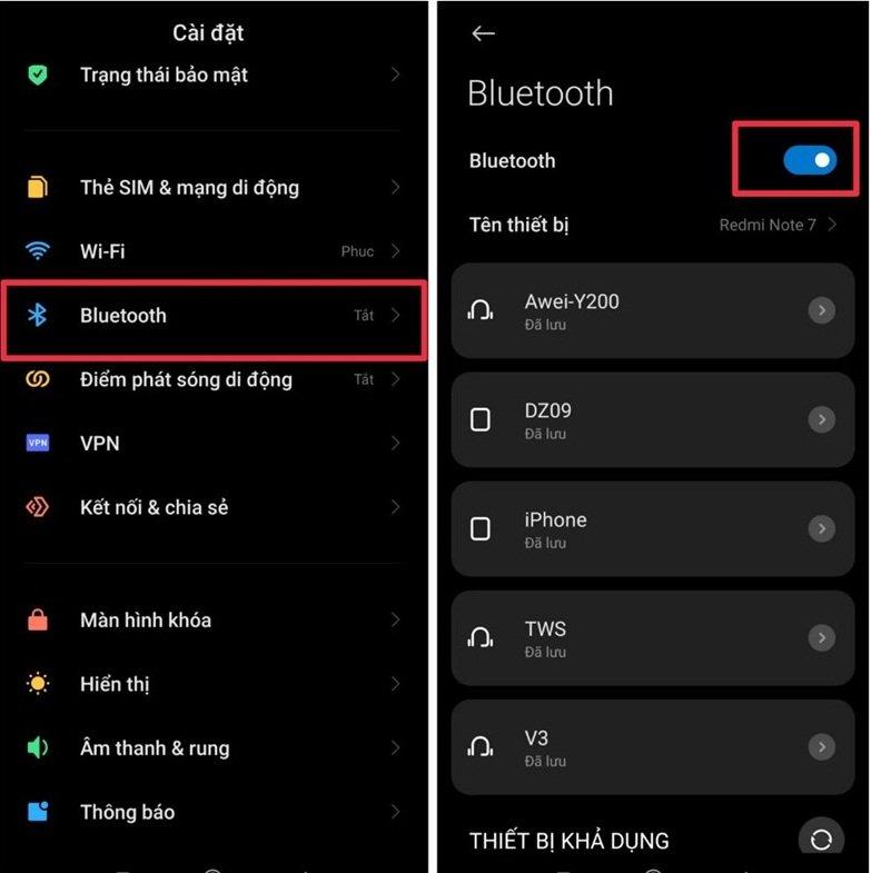 Bật kết nối Bluetooth của điện thoại Android (Ảnh: Internet).