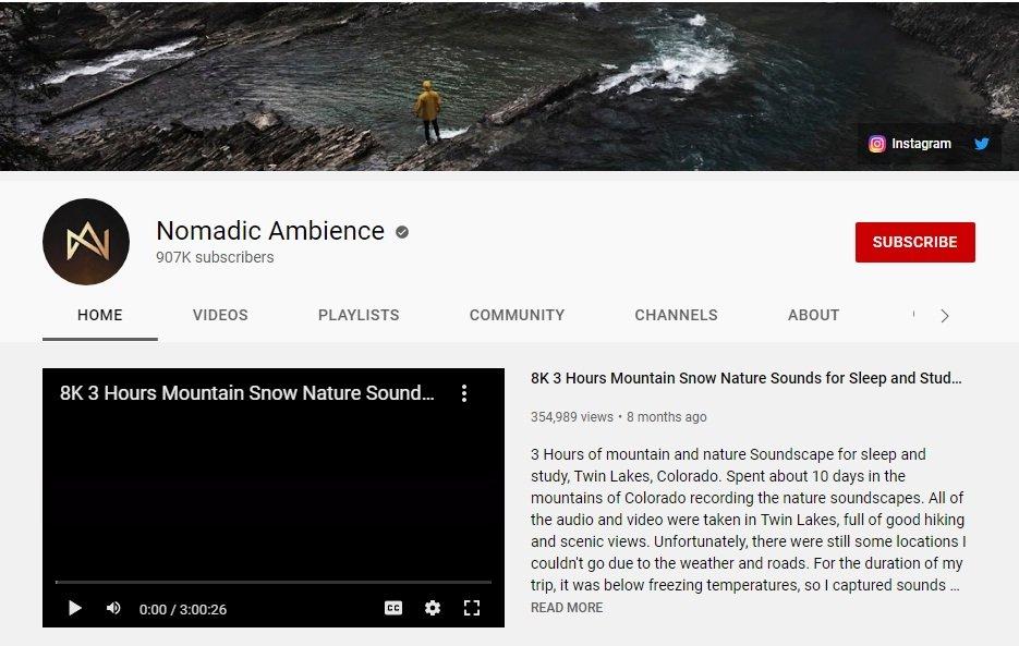 Kênh YouTube Nomadic Ambience (Ảnh: BlogAnChoi).