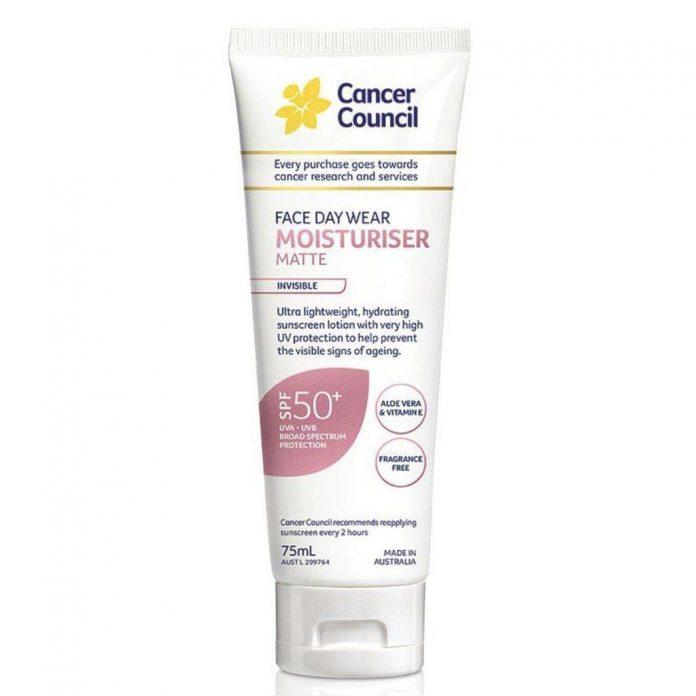 Kem chống nắng Cancer Council Face Day Wear Moisturizer Matte Invisible SPF50+ không cồn không hương liệu. (Nguồn: Internet)