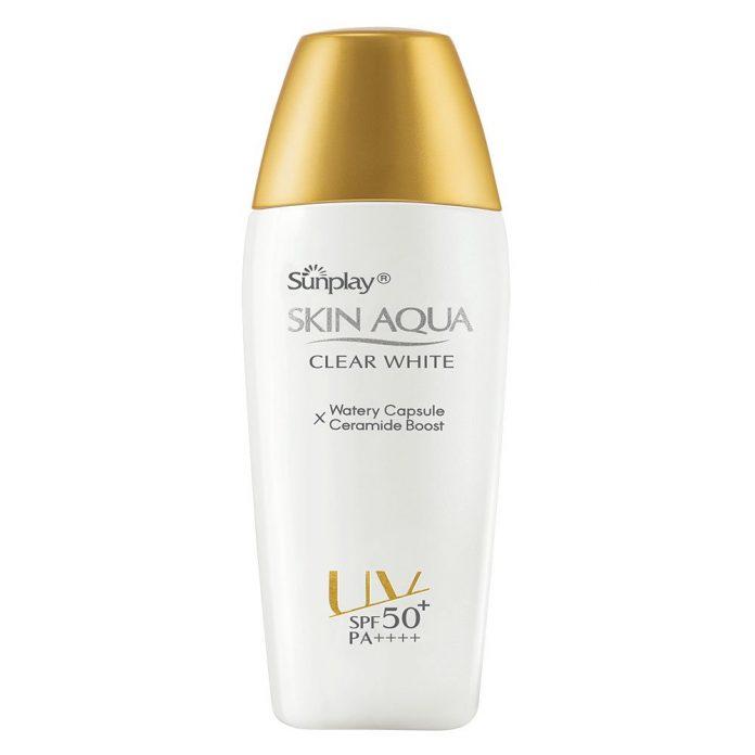 Kem chống nắng Sunplay Skin Aqua Clear White SPF50+ PA++++ không cồn, hạn chế tình trạng cay mắt (Nguồn: Internet)